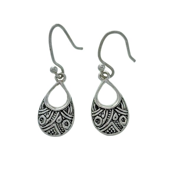 Vintage Footnotes Sterling Silver 925 Oxidized Pattern Teardrop Dangle Earring - Picture 1 of 5